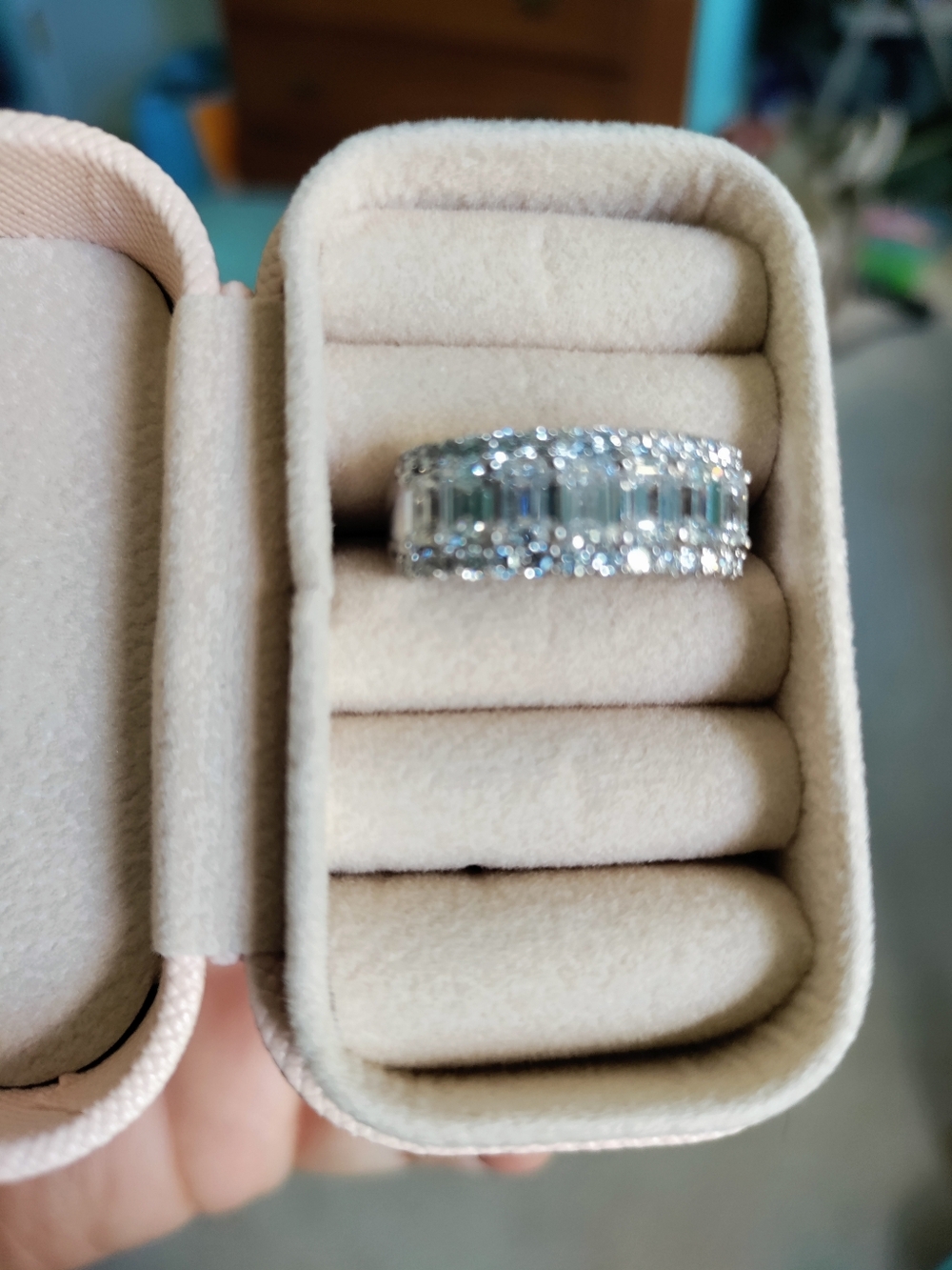 Kay Jewelers 14K White Gold Emerald-Cut & Round Diamond Anniversary Ring - White - Picture 4 of 6